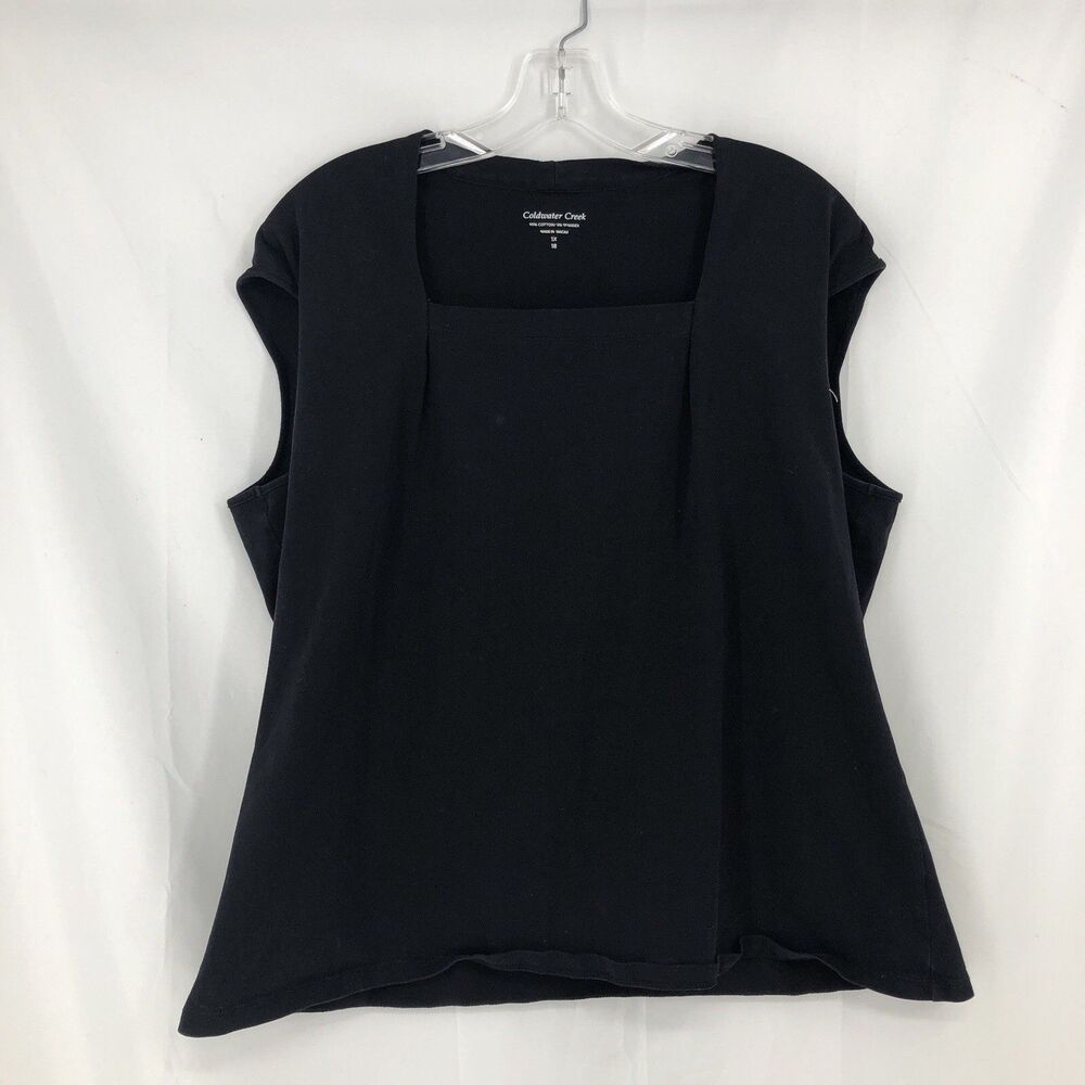 Cold Water Creek Black Stretch Knit Sleeveless Square Neck Top Size 1X